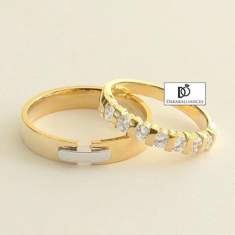 Alliances de mariage en or jaune, or blanc et diamants (1233367433268)