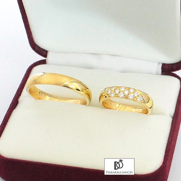 Duo d'alliances de mariage en or 18 carats et diamants