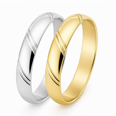 Duo d'alliances STRIÉES en or et argent