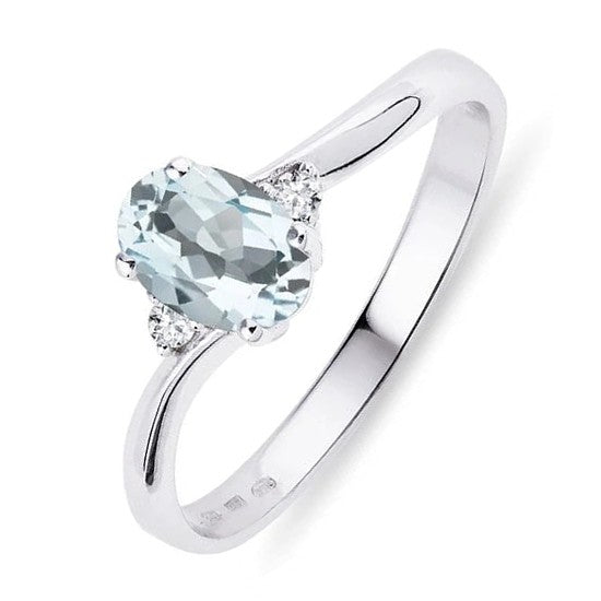 Bague RACHELLE en or blanc, diamants et aigue-marine