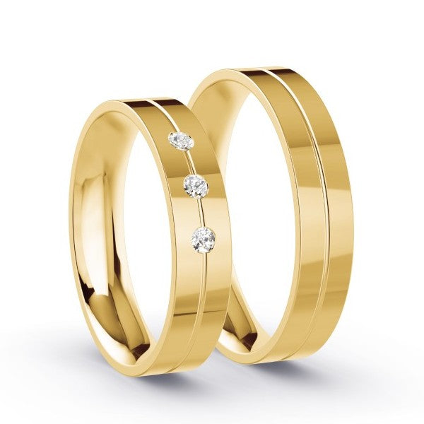 Duo alliances rainure centrée en or et diamants (1240353210420)