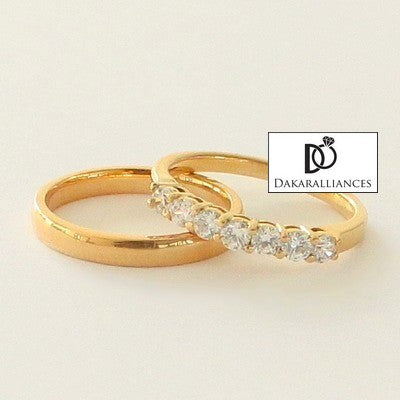 Alliance classique or + alliance demi-tour diamants en or jaune 18 carats (3737059885108)