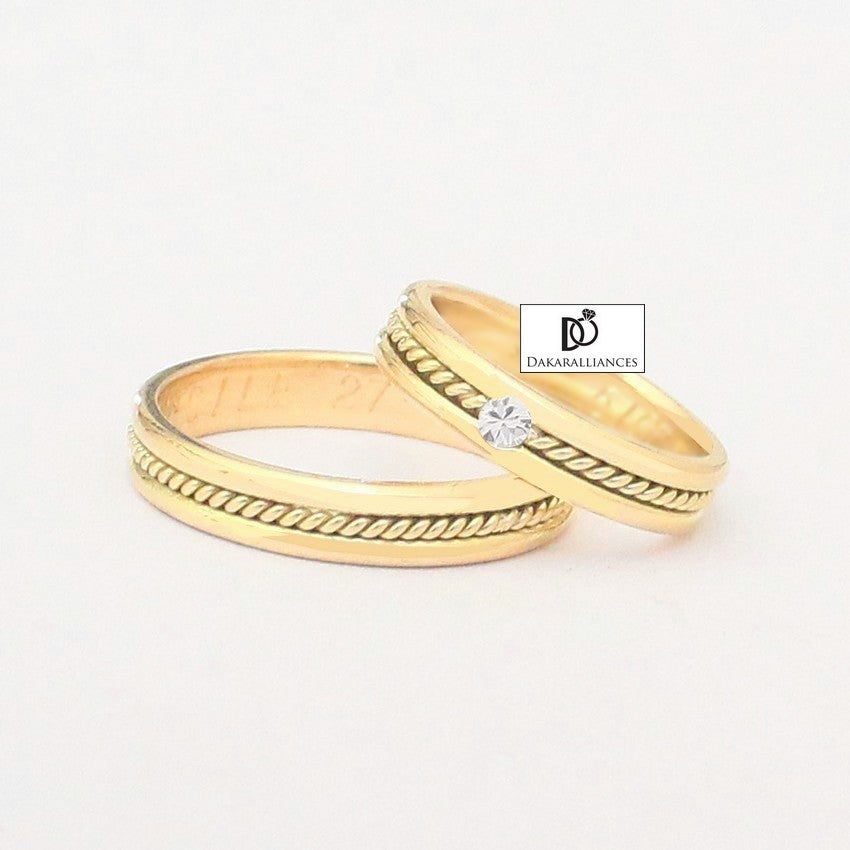 Duo d'alliances de mariage fil torsadé en or 18 carats et diamant (3738236911668)