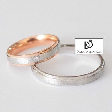 Duo d'alliances ROMANCE en or blanc, or rose et diamant