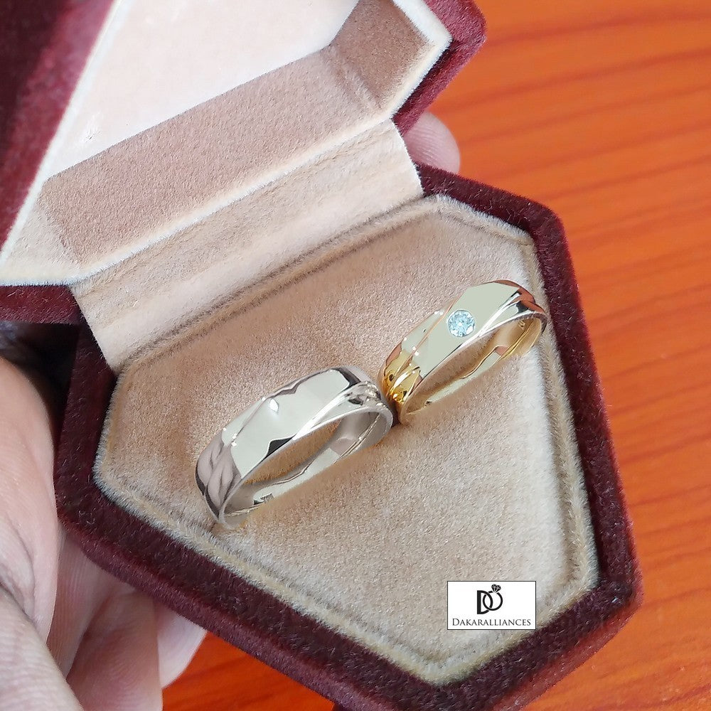 Duo d'alliances FIDÉLITÉ en or, argent et diamant