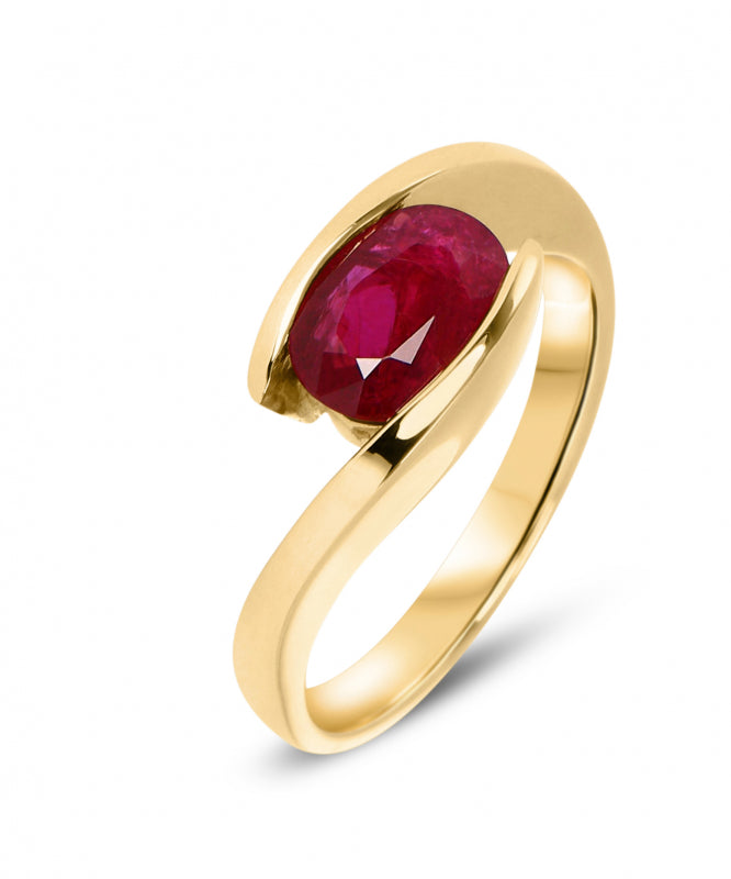 Bague monture décalée en or et rubis (1457753423924)