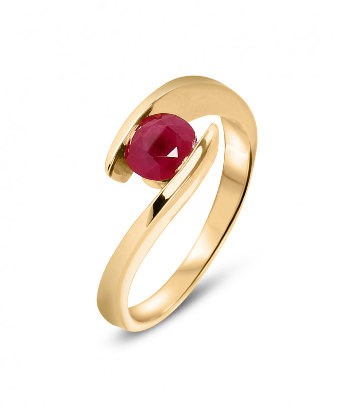 Bague monture décalée en or et rubis (1457761157172)